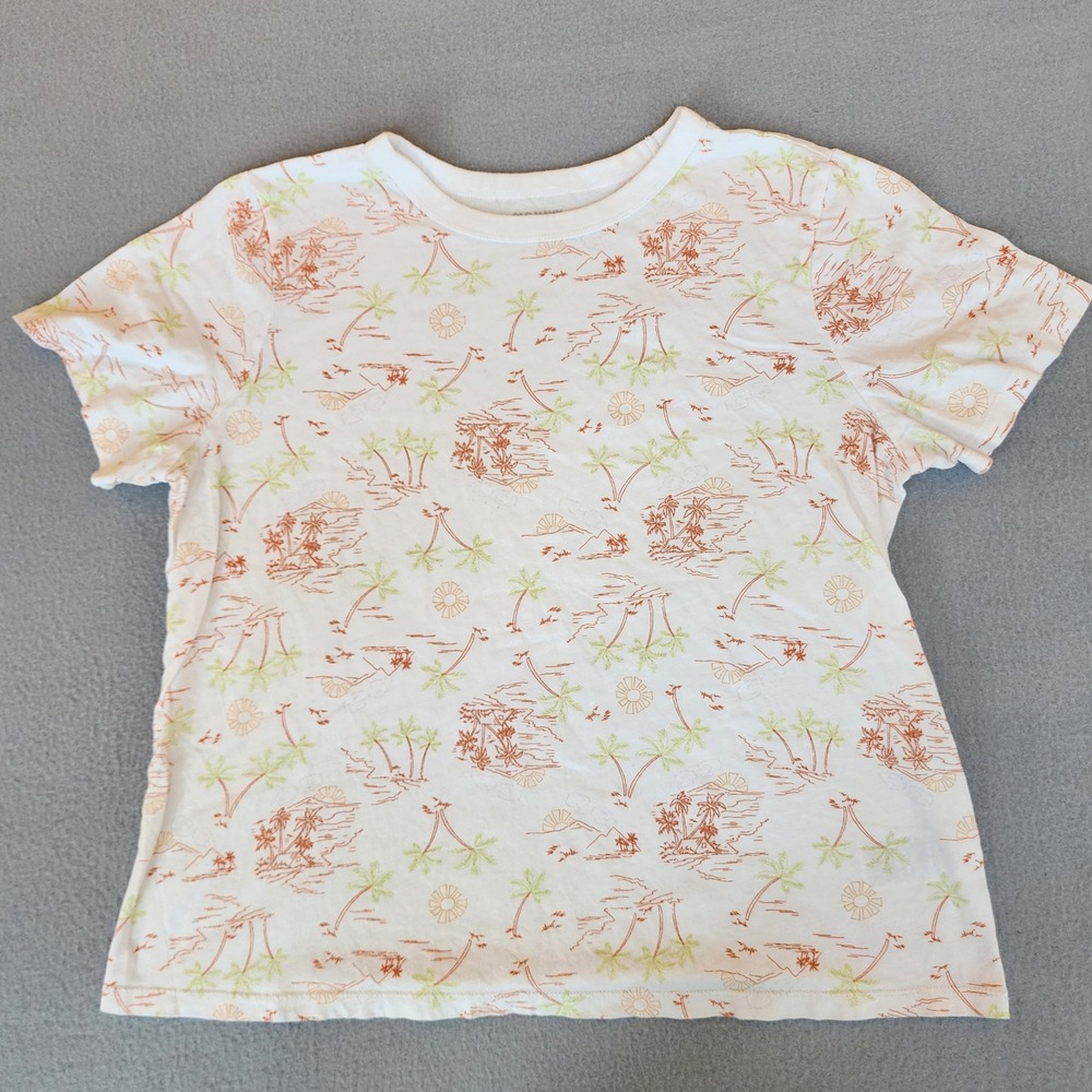 Old Navy Everywear Womens Large White Tropical Palm Tree Print Cotton T-Shirt